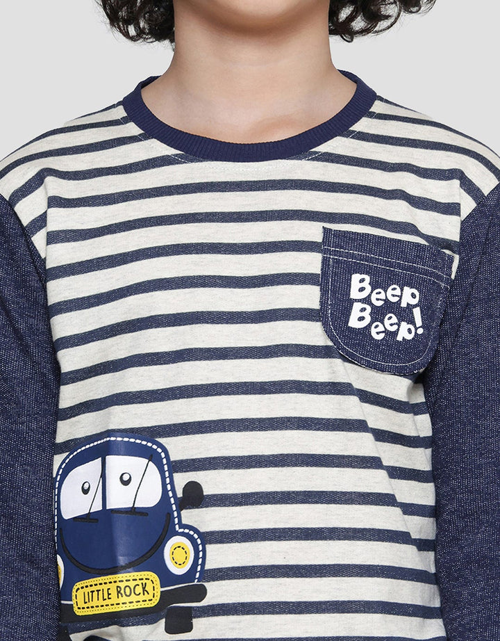 Little M Stripe Mobil Beep Beep Sweater Anak Laki-laki