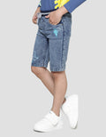 Little M Boys Dino Splash Rib Denim Shorts