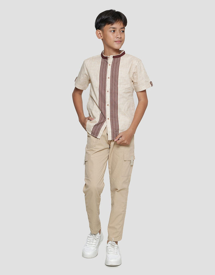 Nevada Casual Linen Slub Print Koko Lengan Pendek Anak Laki-laki