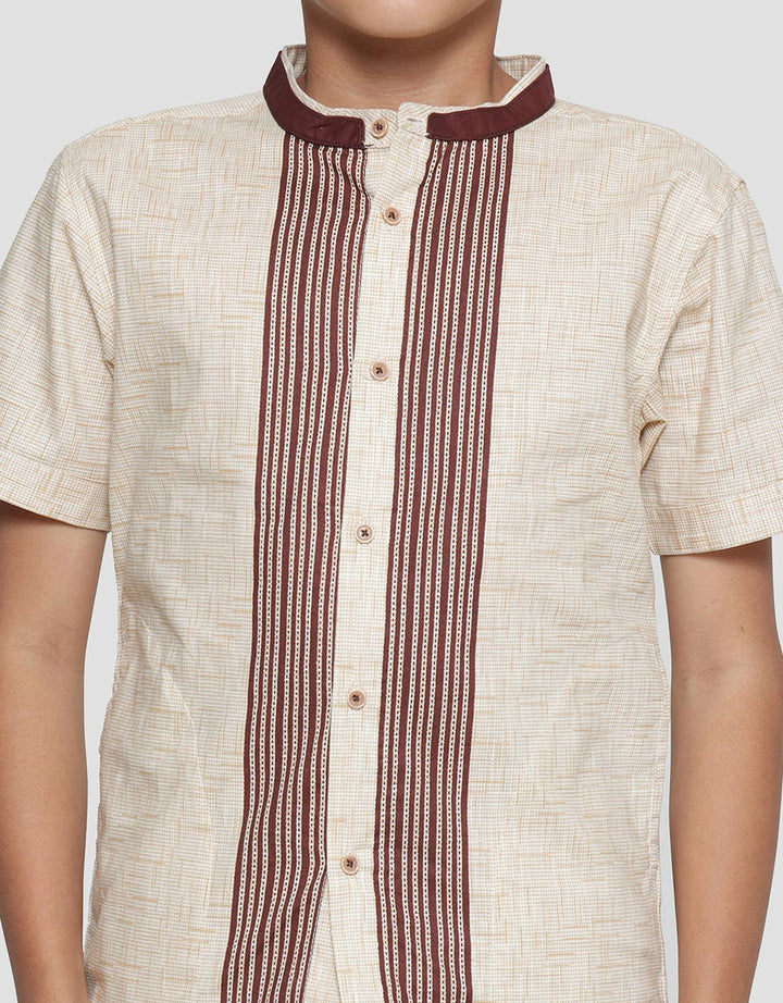 Nevada Casual Linen Slub Print Koko Lengan Pendek Anak Laki-laki