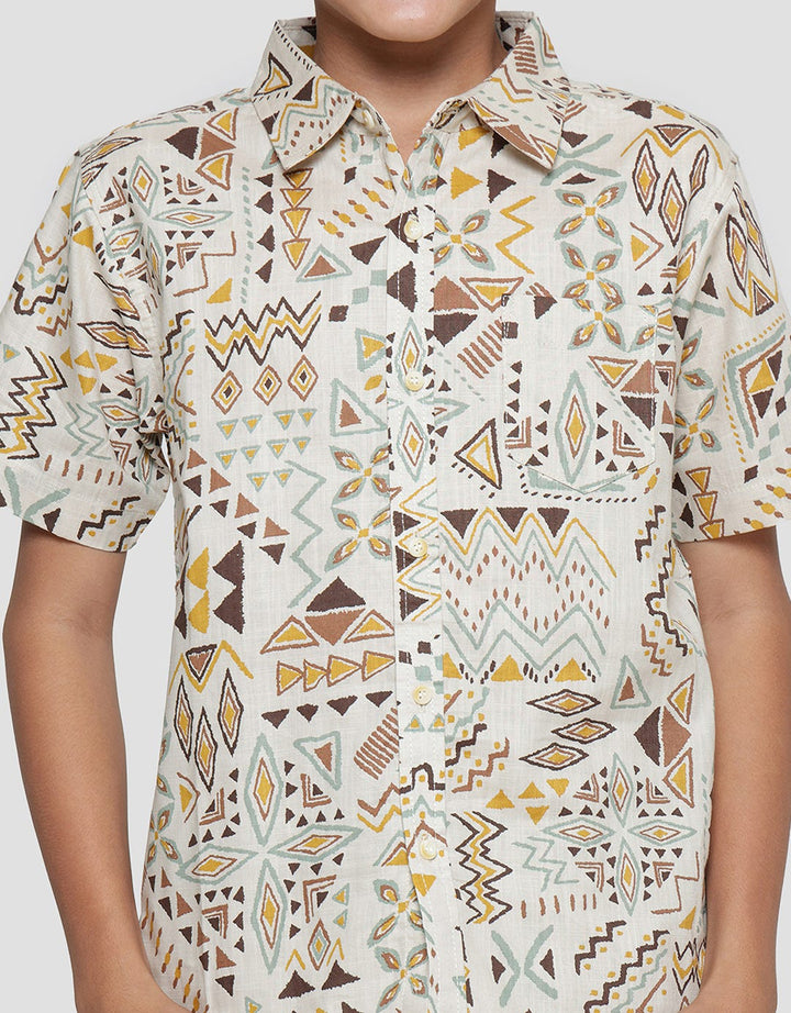 Nevada Cross Slub Etnik Print Kemeja Anak Laki-laki