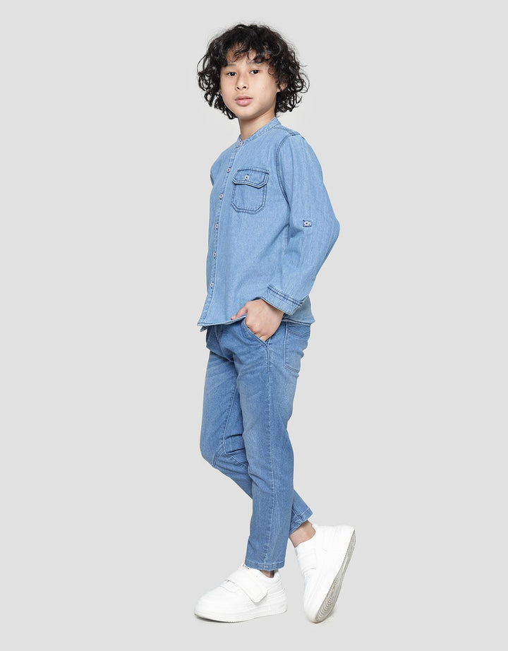 Little M Casual Denim Kemeja Koko Anak Laki-Laki