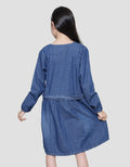 Nevada Midi Dress Denim Anak Perempuan With Embro Stripes With Tali Pinggang