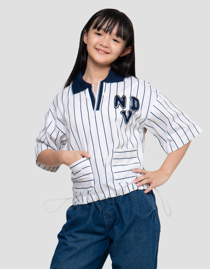 Nevada Stripes With Stopper And Chenille Kemeja Anak Perempuan