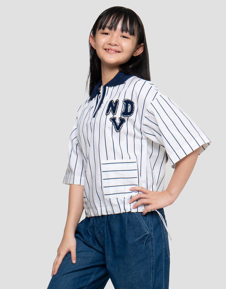 Nevada Stripes With Stopper And Chenille Kemeja Anak Perempuan