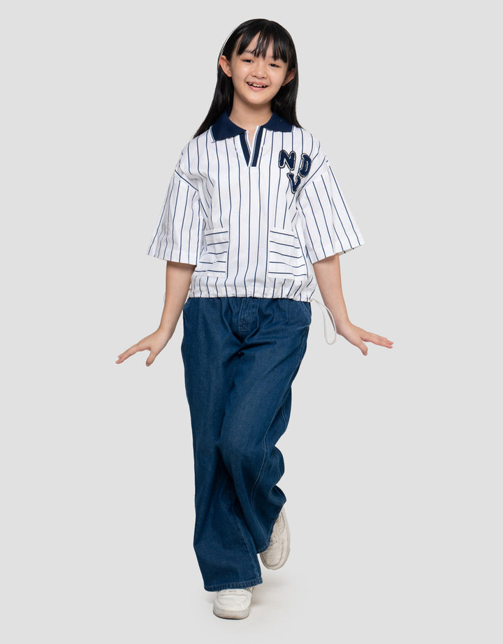 Nevada Stripes With Stopper And Chenille Kemeja Anak Perempuan