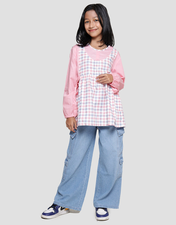 Nevada Pita Pinggang Combination Checker Kemeja Anak Perempuan