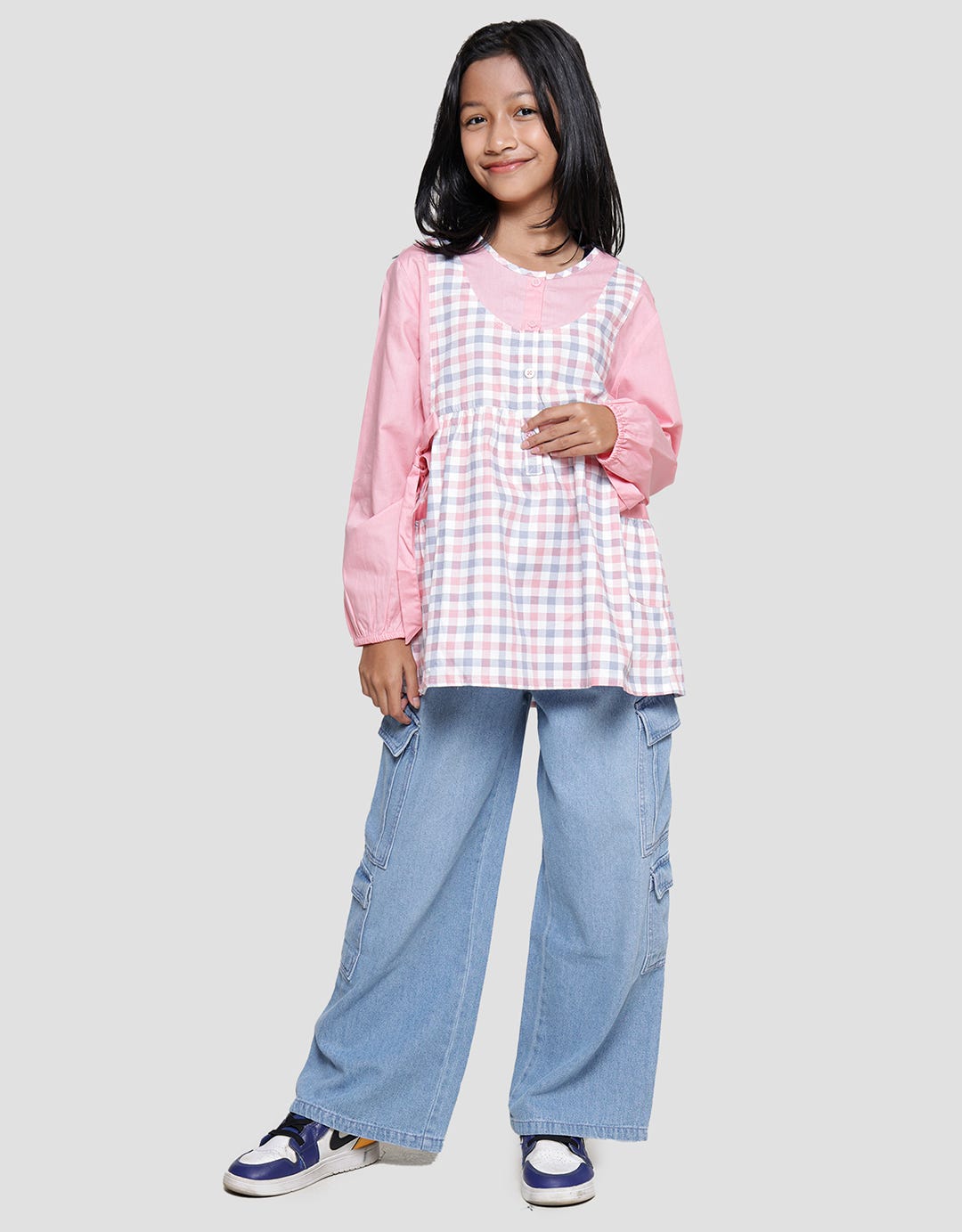 Nevada Pita Pinggang Combination Checker Kemeja Anak Perempuan