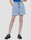 Details Front Button Celana Pendek Denim Wanita