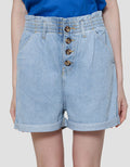 Details Front Button Celana Pendek Denim Wanita