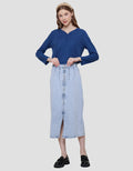 Details Slit And Zipper Rok Panjang Denim Wanita