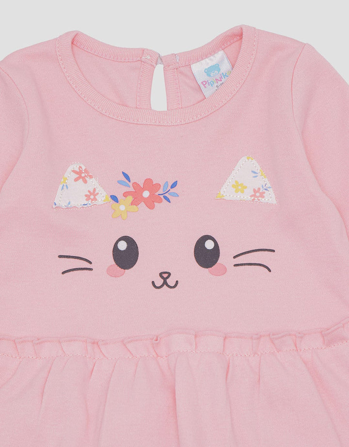 Pipiniko Icon Cat Flower Pakaian Set Anak Perempuan