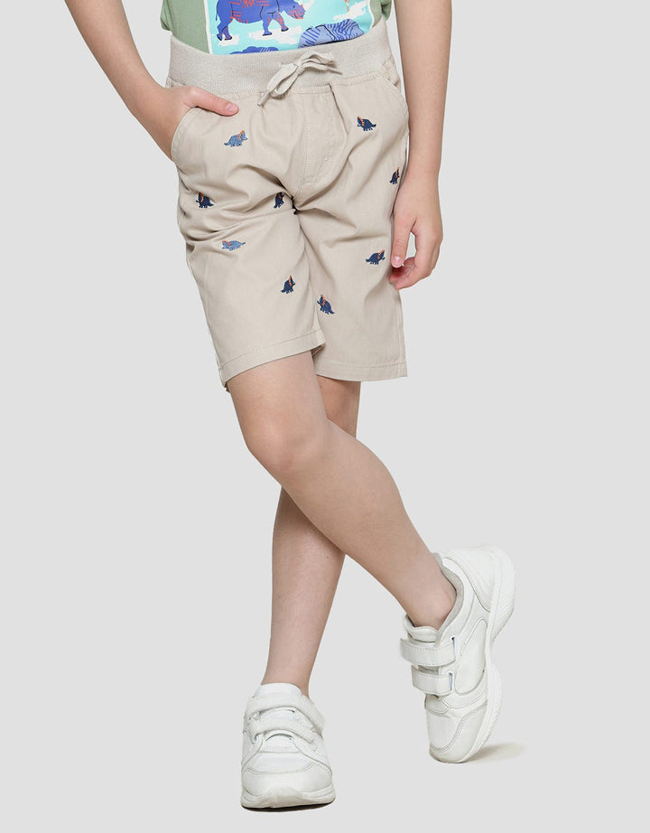 Little M Woven Pinggang Rib Bordir Celana Pendek Anak Laki-laki