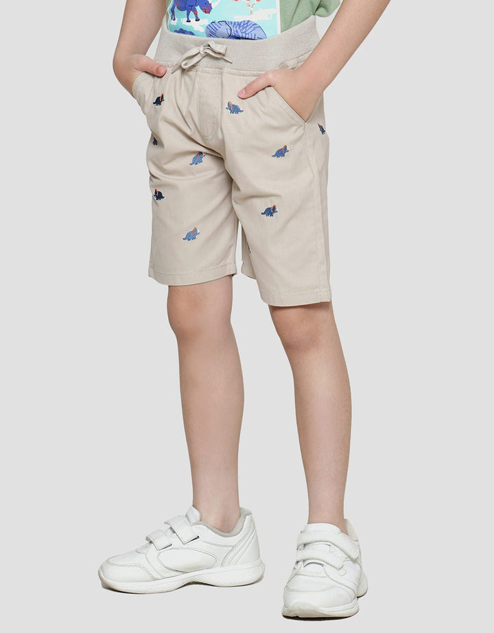Little M Woven Pinggang Rib Bordir Celana Pendek Anak Laki-laki