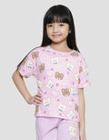 Aero Print Bear Strawberry Short Sleeve T-Shirt for Girls