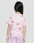Aero Print Bear Strawberry Short Sleeve T-Shirt for Girls
