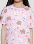 Aero Print Bear Strawberry Short Sleeve T-Shirt for Girls