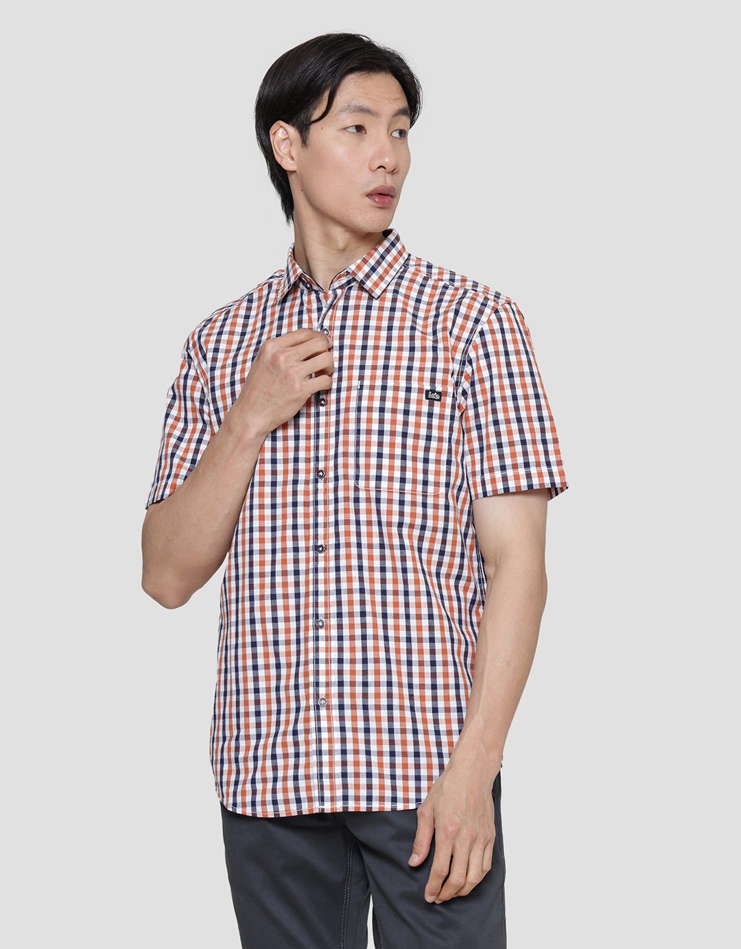 Lois Checked Print Kemeja Lengan Pendek Pria