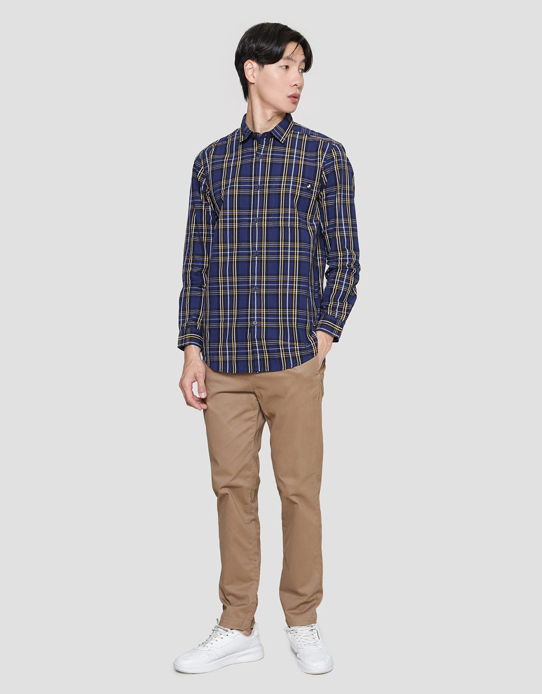 Lois Medium Plaid Print Kemeja Lengan Panjang Pria