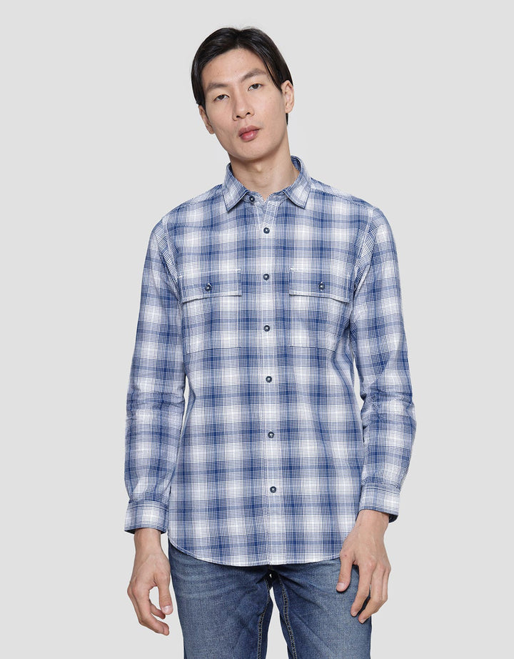 Lois Small Plaid Motif Men's Long Sleeve Shirt