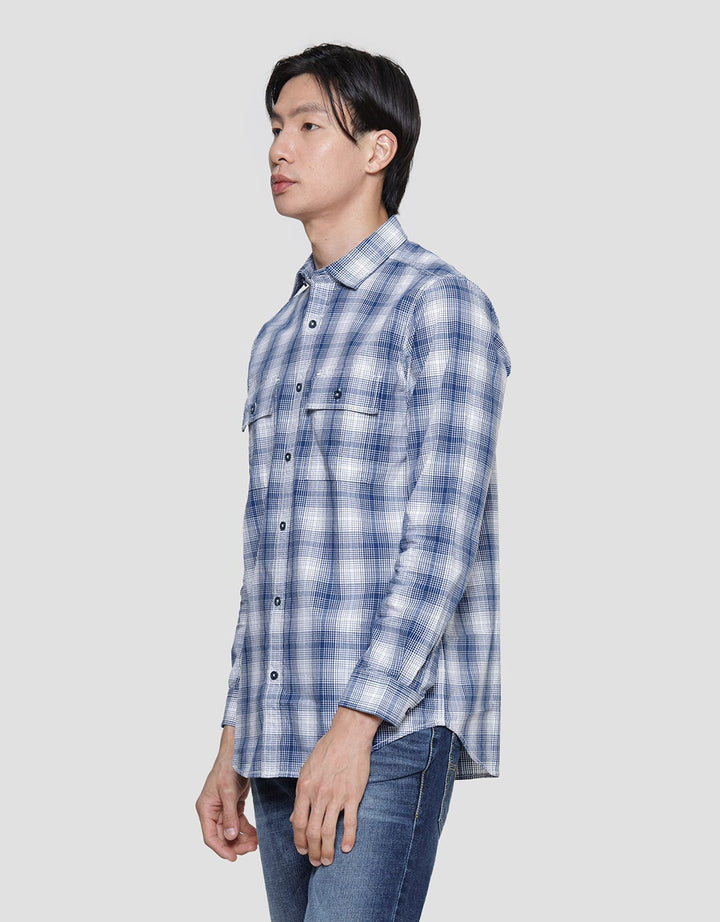 Lois Small Plaid Motif Men's Long Sleeve Shirt