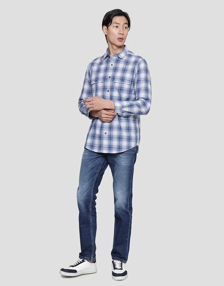 Lois Small Plaid Motif Men's Long Sleeve Shirt