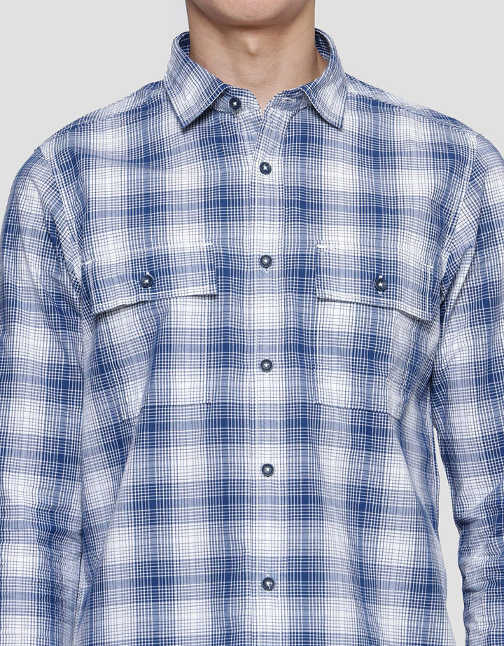 Lois Small Plaid Motif Men's Long Sleeve Shirt