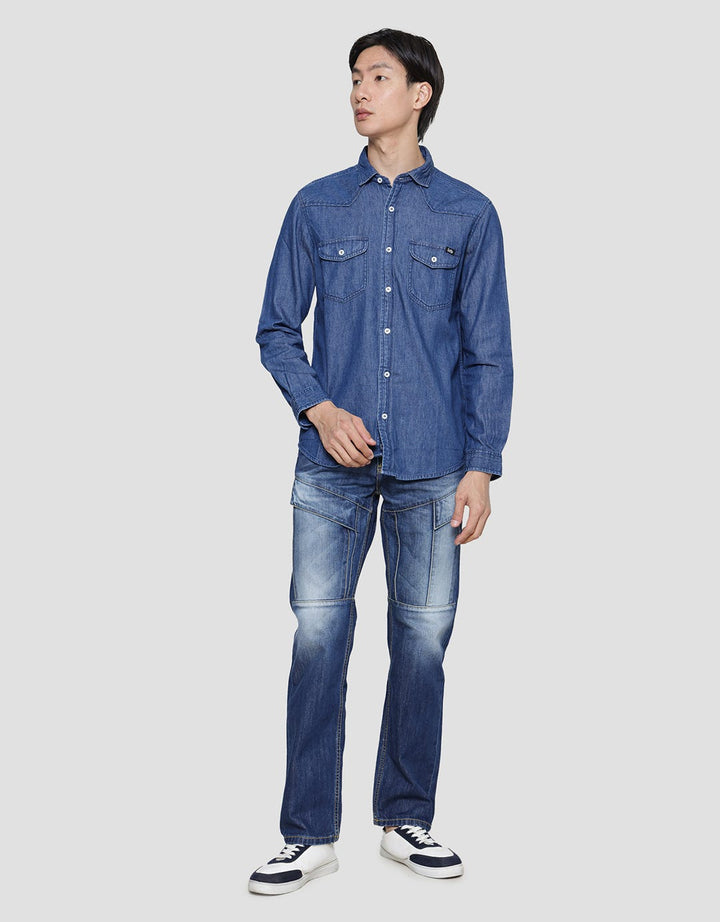 Lois Double Chest Pocket Kemeja Lengan Panjang Pria