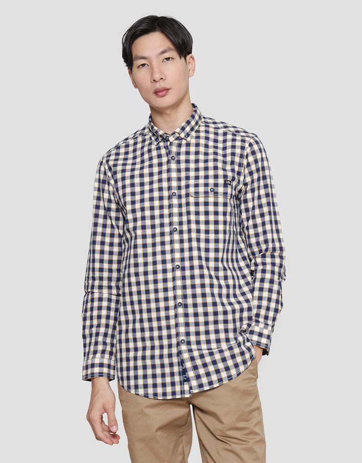 Lois Small Plaid Print Kemeja Lengan Panjang Pria