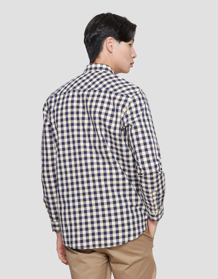 Lois Small Plaid Print Kemeja Lengan Panjang Pria
