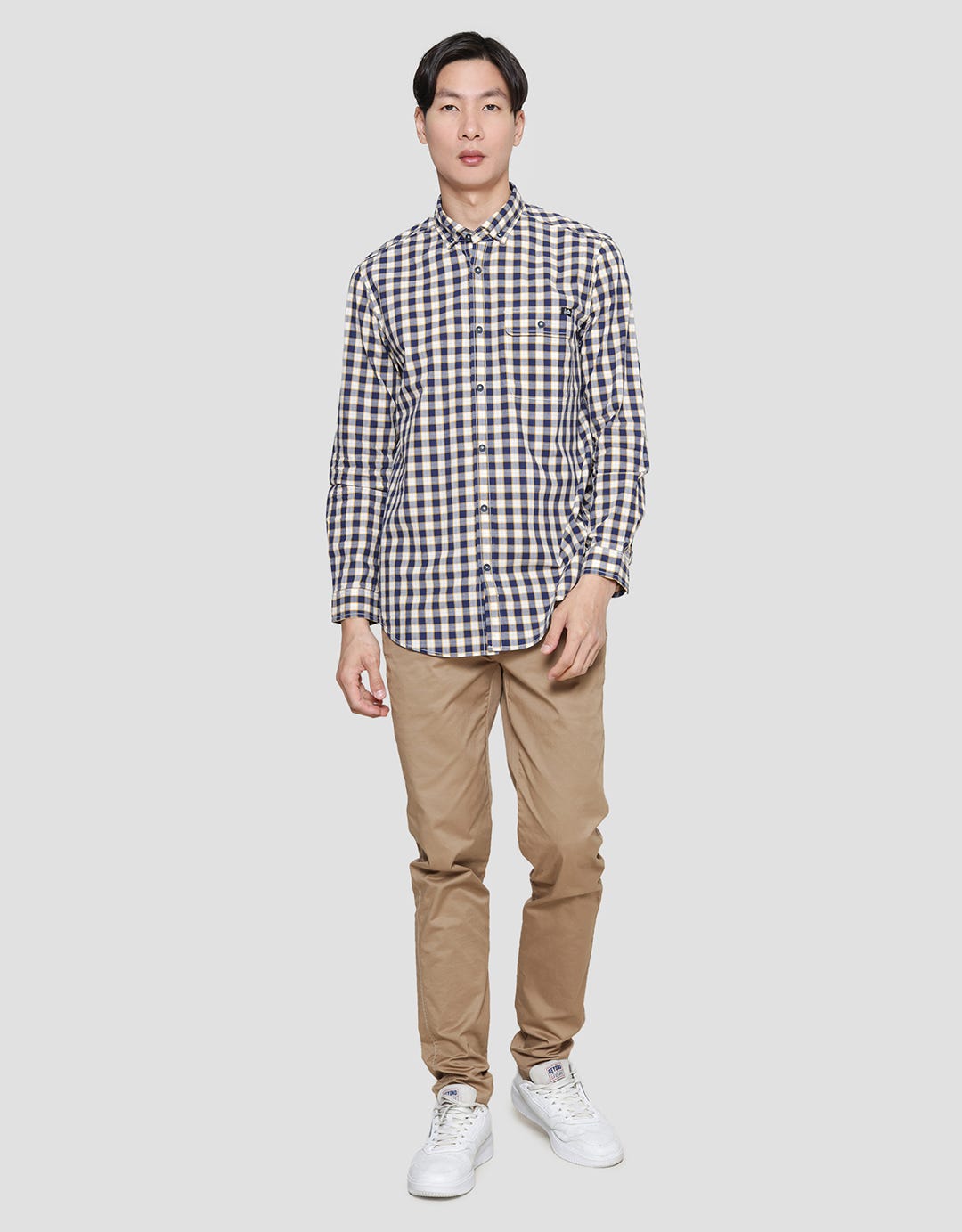 Lois Small Plaid Print Kemeja Lengan Panjang Pria