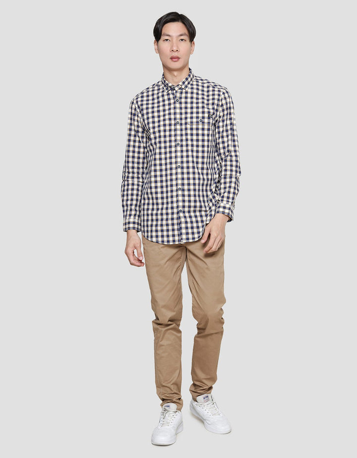 Lois Small Plaid Print Kemeja Lengan Panjang Pria