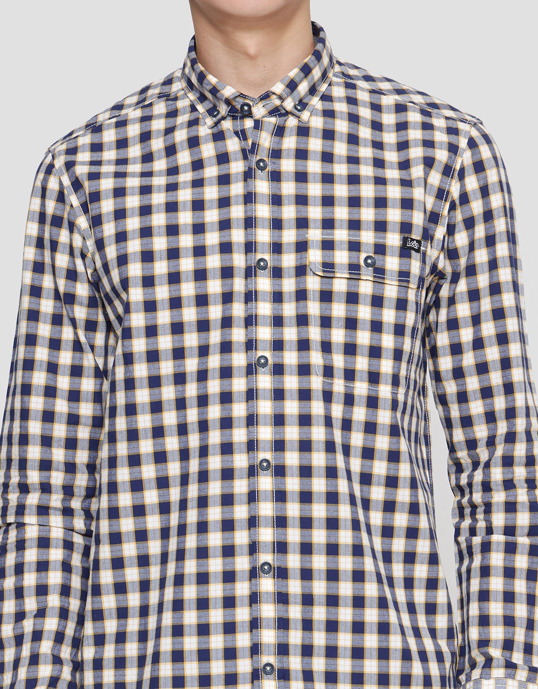 Lois Small Plaid Print Kemeja Lengan Panjang Pria