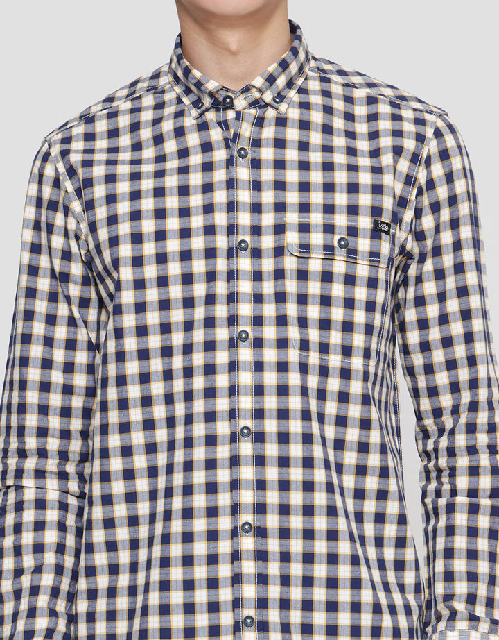Lois Small Plaid Print Kemeja Lengan Panjang Pria