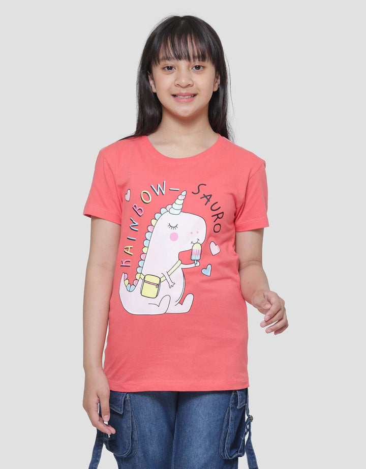 Aero Dino Rainbow Saurus Girls Short Sleeve T-Shirt