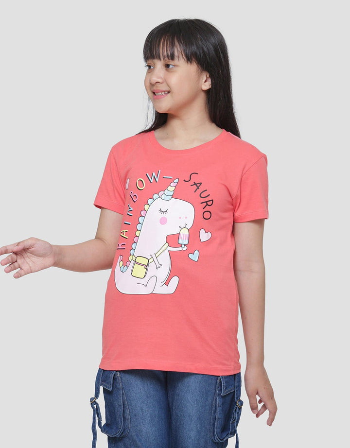 Aero Dino Rainbow Saurus Girls Short Sleeve T-Shirt