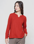 Connexion V Neck Waffle Kaos Lengan Panjang Wanita