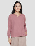 Connexion V Neck Waffle Kaos Lengan Panjang Wanita