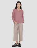 Connexion V Neck Waffle Kaos Lengan Panjang Wanita