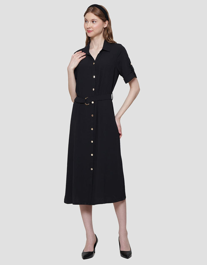 Connexion Gold Button Maxi Dress Wanita