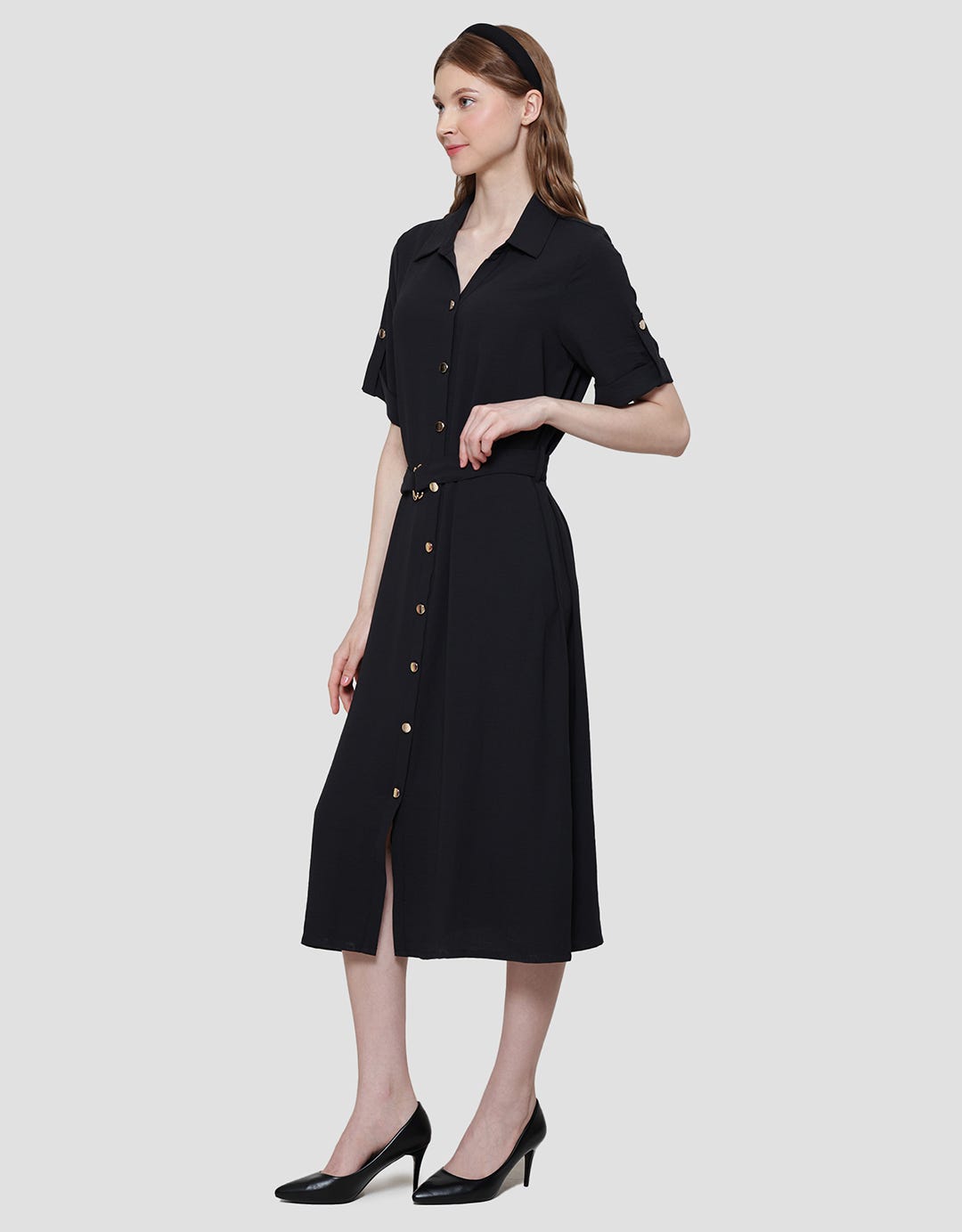 Connexion Gold Button Maxi Dress Wanita