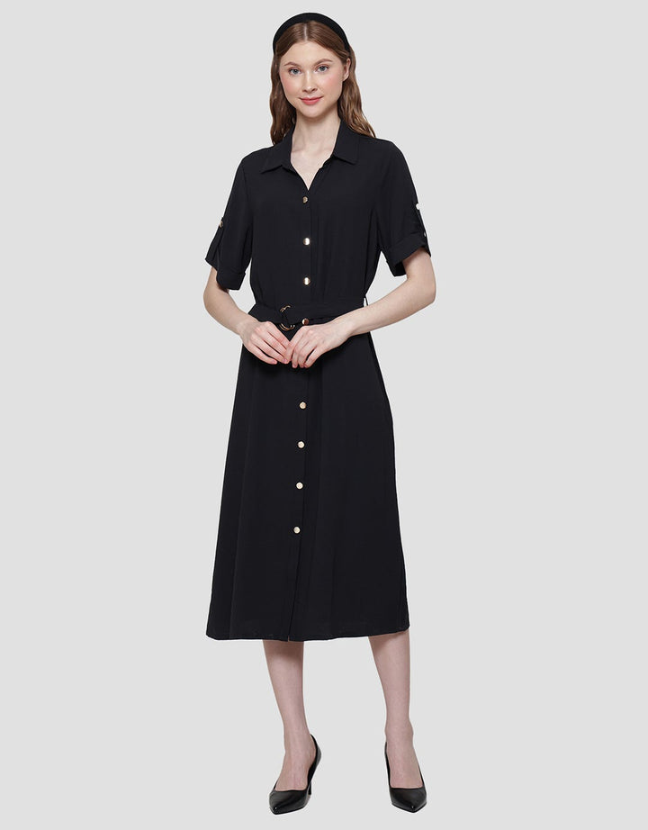 Connexion Gold Button Maxi Dress Wanita