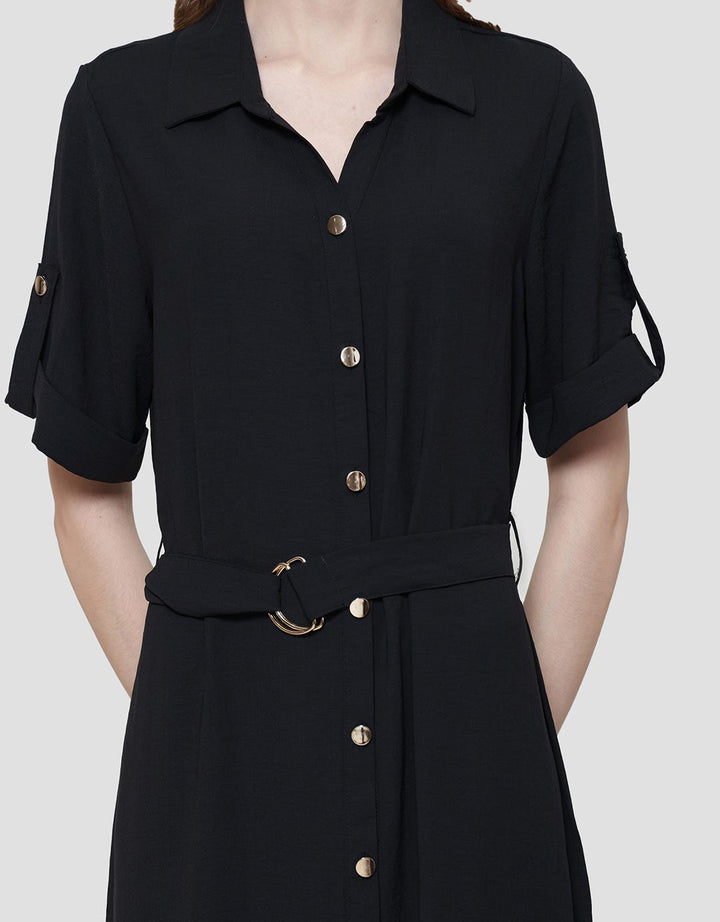 Connexion Gold Button Maxi Dress Wanita