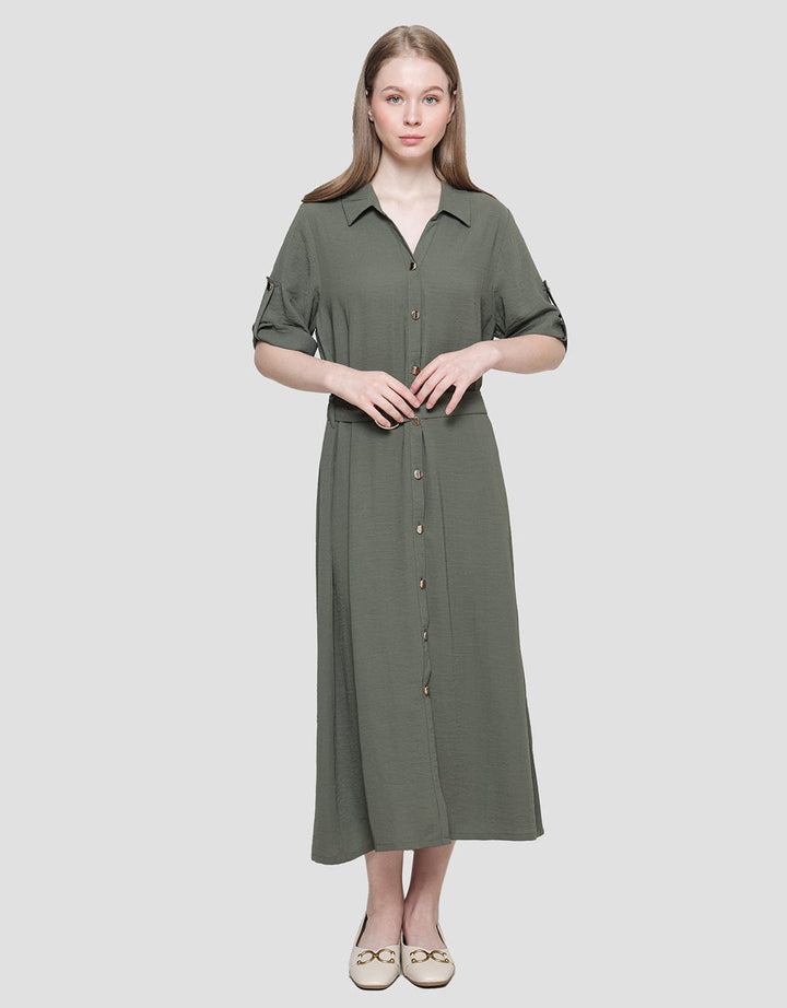 Connexion Gold Button Maxi Dress Wanita