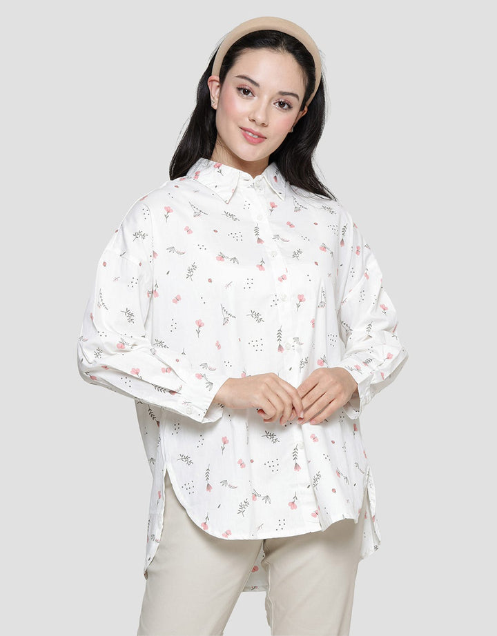 Nevada Print Floral Kemeja Lengan Panjang Wanita