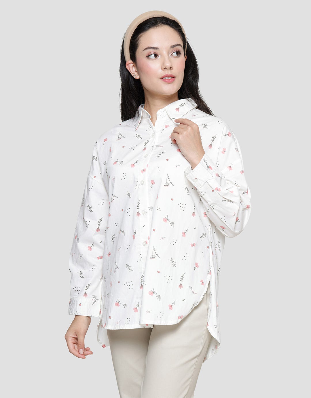 Nevada Print Floral Kemeja Lengan Panjang Wanita