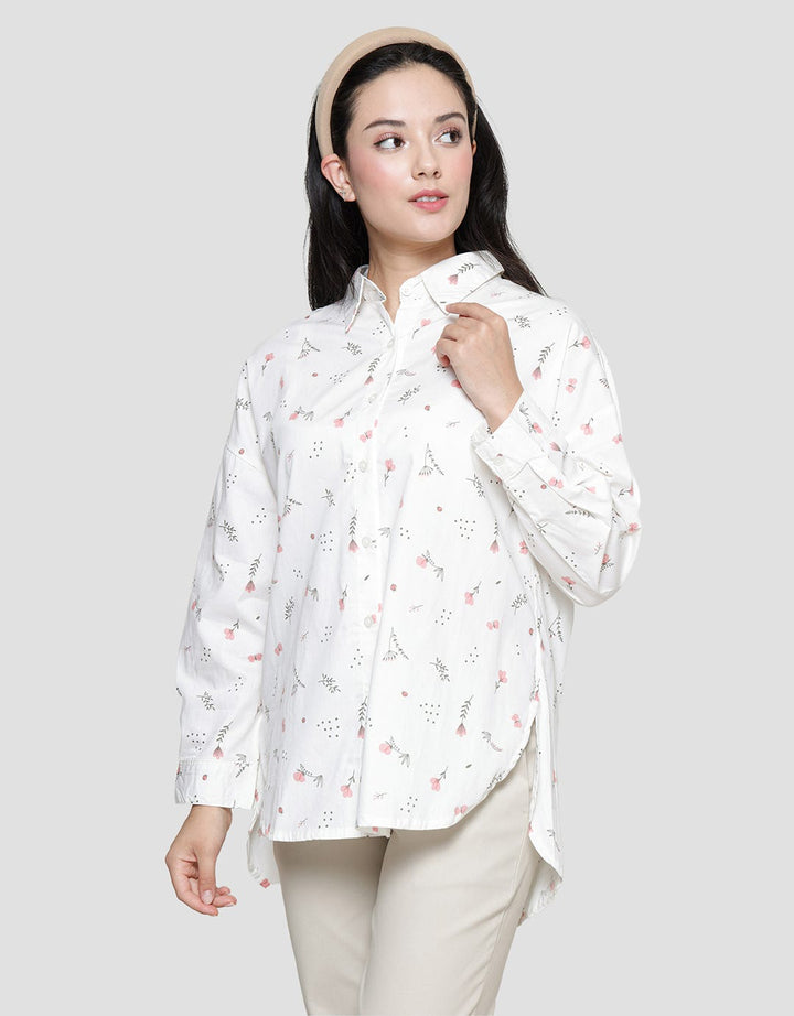 Nevada Print Floral Kemeja Lengan Panjang Wanita