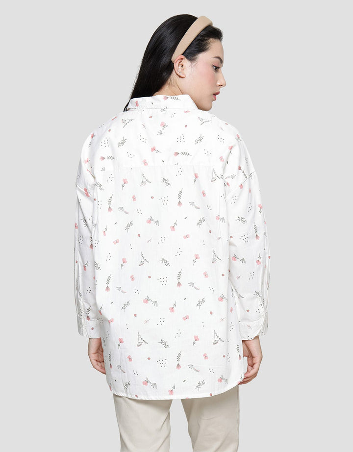 Nevada Print Floral Kemeja Lengan Panjang Wanita