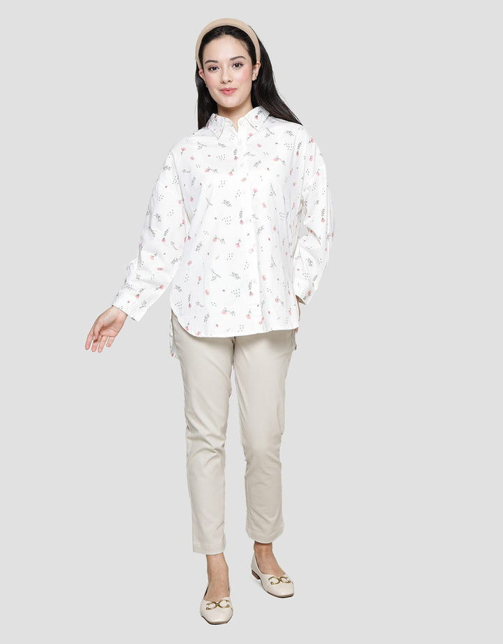 Nevada Print Floral Kemeja Lengan Panjang Wanita
