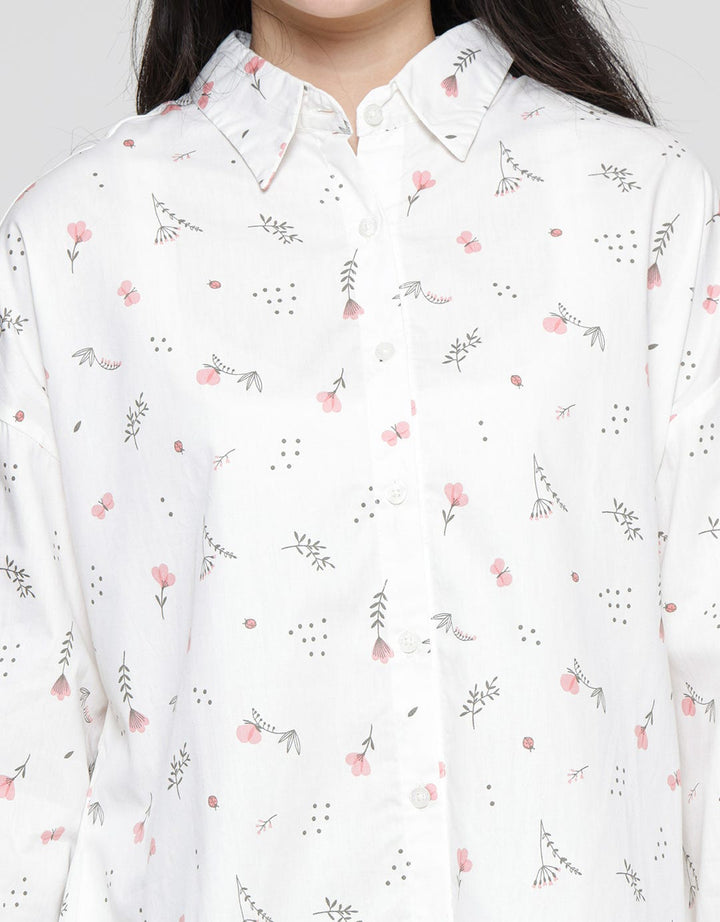 Nevada Print Floral Kemeja Lengan Panjang Wanita